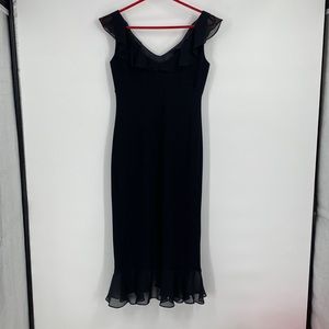 Vintage Evan Picone Black Ruffle Midi Dress